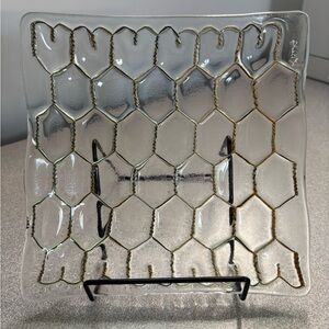 Vintage Signed Square Glass Dish With Chicken Wire